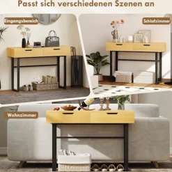 Konsolbord med 2 skuffer, metalstel, 110x35x76,5 cm