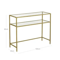 Konsolbord med glasplade og stålramme 100 cm - Guld