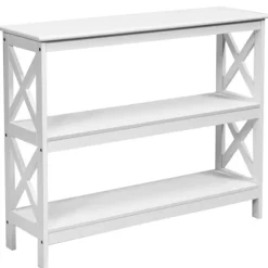 Konsolbord med hylde, industrielt design, hvid, 100x33x80 cm