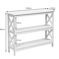 Konsolbord med hylde, industrielt design, hvid, 100x33x80 cm