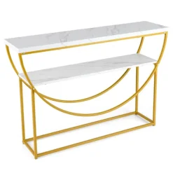 Konsolbord med imiteret marmorplade, 2-lags, 120x30x80,5 cm