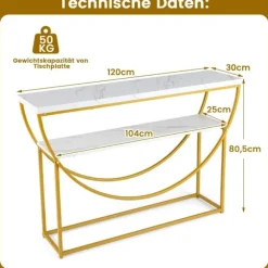 Konsolbord med imiteret marmorplade, 2-lags, 120x30x80,5 cm