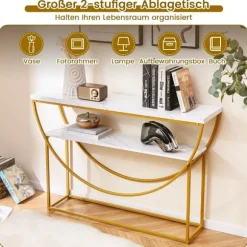 Konsolbord med imiteret marmorplade, 2-lags, 120x30x80,5 cm