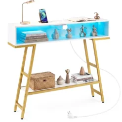Konsolbord med LED-belysning og ladestation