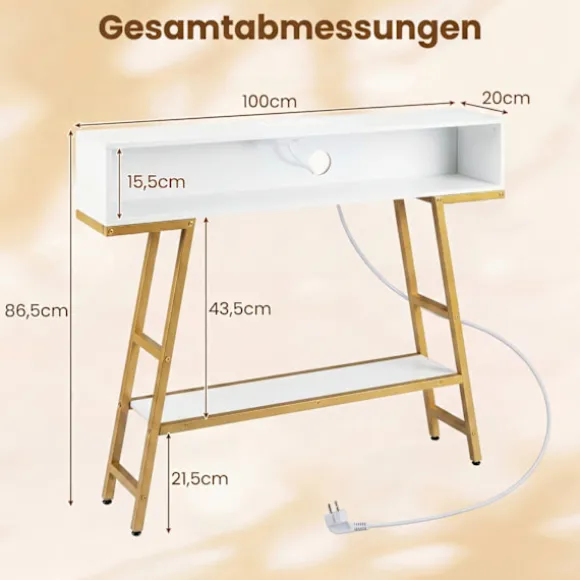 Konsolbord med LED-belysning og ladestation