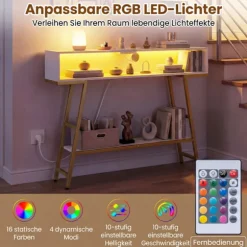 Konsolbord med LED-belysning og ladestation