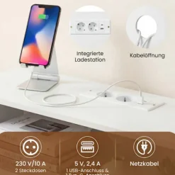 Konsolbord med LED-belysning og ladestation