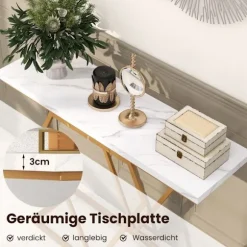 Konsolbord med marmorlook, guldstel, 100x29,5x80 cm
