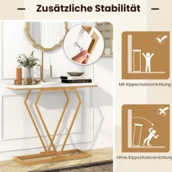 Konsolbord med marmorlook, guldstel, 100x29,5x80 cm