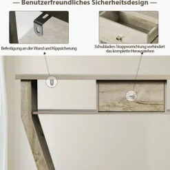 Konsolbord med skuffe & hylde, 120x30x81 cm, Grå