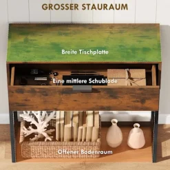 Konsolbord med skuffe, industrielt design, 80x30x76 cm, sort