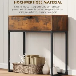 Konsolbord med skuffe, industrielt design, 80x30x76 cm, sort