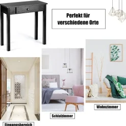 Konsolbord med skuffe, indgangsbord, smalt industrielt sidebord af træ 71 x 30 x 71 cm sort