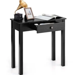 Konsolbord med skuffe, indgangsbord, smalt industrielt sidebord af træ 71 x 30 x 71 cm sort