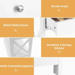 Konsolbord med skuffe og hylder, moderne MDF entrébord 100x30x80cm hvid