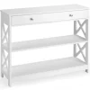 Konsolbord med skuffe og hylder, hvid MDF, 100x30x80 cm