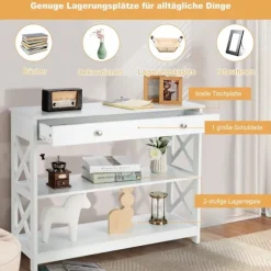 Konsolbord med skuffe og hylder, hvid MDF, 100x30x80 cm