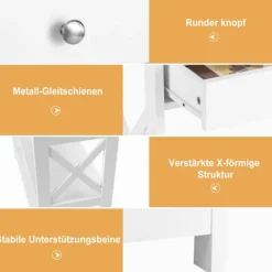 Konsolbord med skuffe og hylder, hvid MDF, 100x30x80 cm