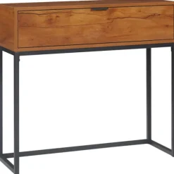 Konsolbord Med Skuffe, Sofabord, Hallbord I Industrielt Design, Sidebord Til Entré, Stue, Entre, Stål, Natur, 80 X 30 X 76 Cm