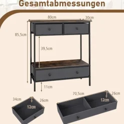 Konsolbord med skuffer, rustik brun, metalstel