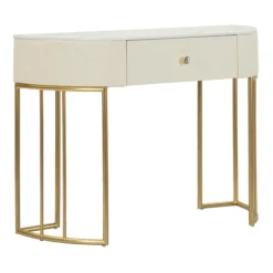 Konsolbord, quiltet kunstlæder, guldben, 100x40x75 cm