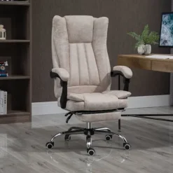 Kontorstol Drejestol Skrivebordsstol Med Tilbagelænet Funktion Fodstøtte Højdejusterbar Mikrofiber Beige + Sort + Sølv 63 X 71 X 110-118 Cm