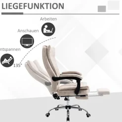 Kontorstol Drejestol Skrivebordsstol Med Tilbagelænet Funktion Fodstøtte Højdejusterbar Mikrofiber Beige + Sort + Sølv 63 X 71 X 110-118 Cm