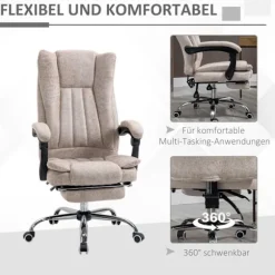 Kontorstol Drejestol Skrivebordsstol Med Tilbagelænet Funktion Fodstøtte Højdejusterbar Mikrofiber Beige + Sort + Sølv 63 X 71 X 110-118 Cm