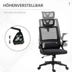 Kontorstol Ergonomisk Skrivebordsstol Justerbar Nakkestøtte Armlæn Højdejusterbar Computerstol Drejestol Vippefunktion