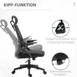 Kontorstol Ergonomisk Skrivebordsstol Justerbar Nakkestøtte Armlæn Højdejusterbar Computerstol Drejestol Vippefunktion