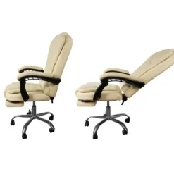 Kontorstol med Fodstøtte - Stol til Kontor – Kunstlæder Beige
