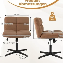 Kontorstol med krydsben, bredt sæde, brun, justerbar