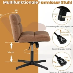 Kontorstol med krydsben, bredt sæde, brun, justerbar