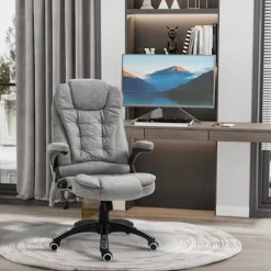 Kontorstol med massage- og varmefunktion, Ergonomisk, Højdejusterbar, Glat, 6 Massagepunkter, 68W x 72D x 110-120H cm, Grå