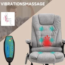 Kontorstol med massage- og varmefunktion, Ergonomisk, Højdejusterbar, Glat, 6 Massagepunkter, 68W x 72D x 110-120H cm, Grå