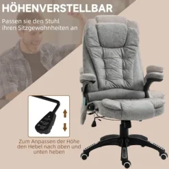 Kontorstol med massage- og varmefunktion, Ergonomisk, Højdejusterbar, Glat, 6 Massagepunkter, 68W x 72D x 110-120H cm, Grå