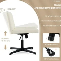 Kontorstol uden armlæn Skrivebordsstol med bredt sæde & Rocker funktion imiteret læder til hjemmekontoret beige