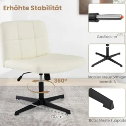 Kontorstol uden armlæn Skrivebordsstol med bredt sæde & Rocker funktion imiteret læder til hjemmekontoret beige