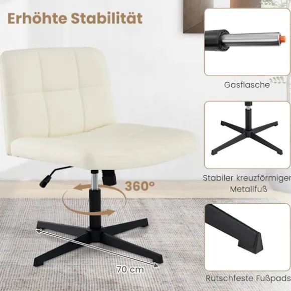 Kontorstol uden armlæn Skrivebordsstol med bredt sæde & Rocker funktion imiteret læder til hjemmekontoret beige