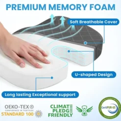 Kontorstolsædehynde, ekstra stor memory foam-hynde, ergonomisk designet til at lindre iskias og smerter forårsaget af langvarig siddende, sort.