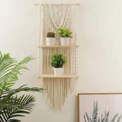 Kvastblonde Væg Hylde - Boho Væg Hylde - Dekorativ Boho Flydende Plante Rum Organisator Kvastblonde Reb Dekorativ Organisator, Håndlavet Plante Hylde | Fyndiq