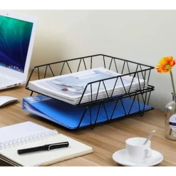 2-lags A4 Metal Brevbakker Stabelbar Kontorbord Organizer Hylde Filholder Magasinholder Papir Organizer Sort Black Style 2
