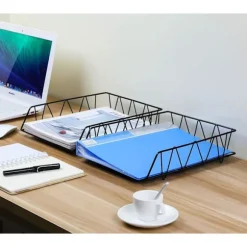 2-lags A4 Metal Brevbakker Stabelbar Kontorbord Organizer Hylde Filholder Magasinholder Papir Organizer Sort Black Style 2