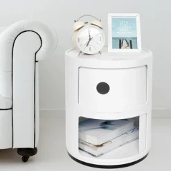 2-lags moderne sengebord, soveværelse, sidebord, multifunktionel rund opbevaringsenhed