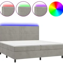 Lamelseng - Eksklusiv Hus - 200x200 cm - Lys grå velour - Farvet LED