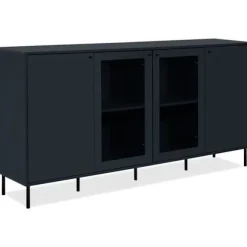 Lav skænk - CARACAS - Marineblå indretning - 2 glaslåger + 2 låger - L180 x H90 x D40 cm marinblå