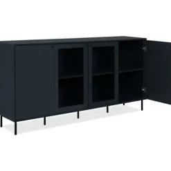 Lav skænk - CARACAS - Marineblå indretning - 2 glaslåger + 2 låger - L180 x H90 x D40 cm marinblå