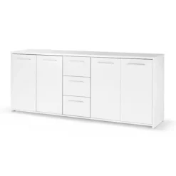 Lav skænk - Mat hvid - 4 låger 3 skuffer - L 179 x D 42 x H 74,5 cm Matt vit