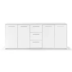 Lav skænk - Mat hvid - 4 låger 3 skuffer - L 179 x D 42 x H 74,5 cm Matt vit