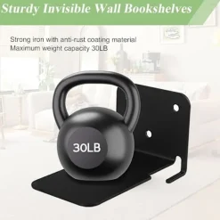 [LCS] 4 stk. bogvæghylde, usynlig flydende boghylde, flydende hylder til bøger, med huller og skruer, sort flydende metalhylde